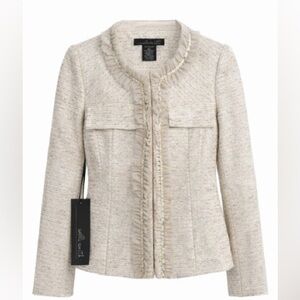 Willi Smith Cream Tweed Jacket w/ Ruffle Rhinestone Trim – NWT Elegant Blazer